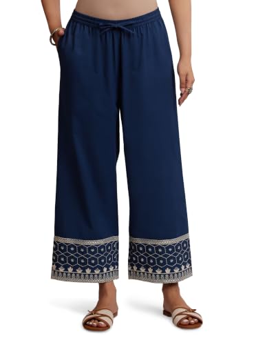 Image of Amazon Brand - Myx Women's Cotton Embroidered Palazzo Pants (Available in Plus Sizes)