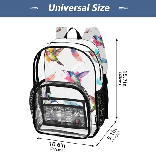 Travel Clear Backpack Floral Girls Backpack for Kids Approved Shoulder Bag Colorful Hummingbirds Watercolor4
