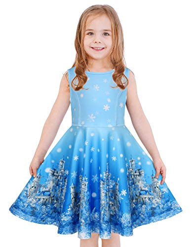 LaBeca Girls Printed Casual Party Twirly Sleeveless Dress Frozen Castle XL LaBeca Girls Printed Casual Party Twirly Sleeveless Dress Frozen Castle XL