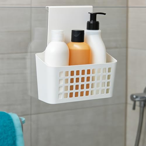 com-four® 2X Hängekorb, robuste Aufbewahrungsbox aus Kunststoff, Organizer für Küche, Bad und Kleiderschrank, stabiles & leichtes Einhängeregal für Türen - 2