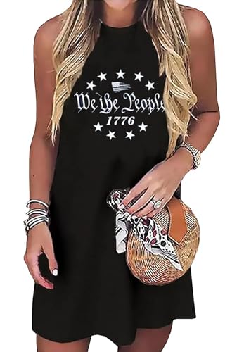 Image of American Flag Tank Dress for Women 4th of July Patriotic Graphic Sleeveless Mini Dress Casual Vacation Short Dresses