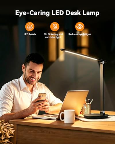 MONGERY LED Desk Lamp w/ USB Charging Port, Touch Control & 1-Hour Timer (Aluminum) - image 5