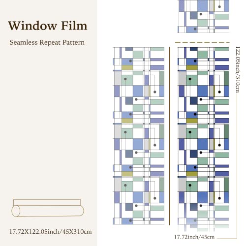 Funlife DOUBLE-SIDED FILM-108 Modern Mondrian Cool Tone Blue Stained Glass Window Film, Removable Transparent Double Sided Vintage Geometric Window Clings thumb #1