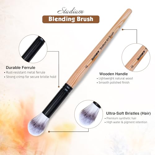 Image of Isomars Studium Blending Brush - Set of 6 - Professional Artist Brushes for Soft Blending & Shading Ideal for Watercolor, Acrylic, Oil Painting and Ink Transitions - Sizes - 1,2,4,6,8,10