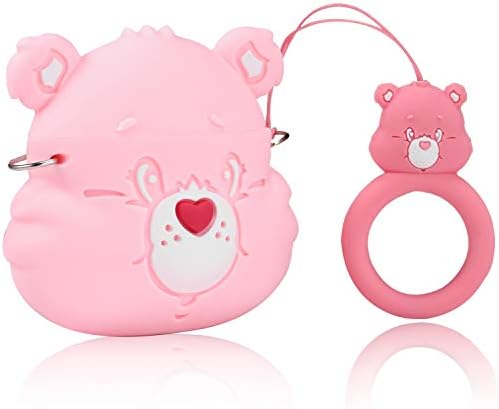 Twinkler Pink Care Bear Compatible with Airpods 1/2 Case Silicone, Cute Cartoon 3D Animal Air pods Design Cover, Cool Fun Kawaii Fashion Funny Cases for Kids Girls Teens Character Skin Keychain Airpod