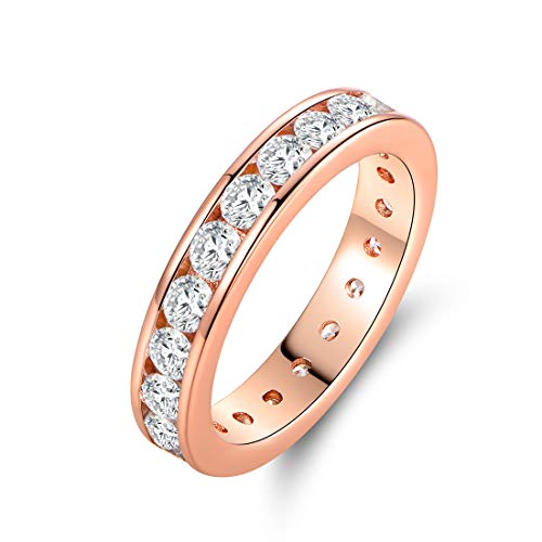 Barzel 18k Gold/White Gold & Rose Gold Plated Cubic Zirconia Eternity Band Ring (Rose Gold, 7)