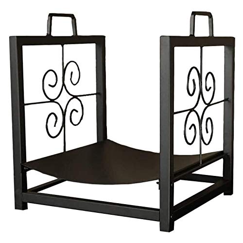 Estante para leña de metal resistente con pergaminos y asa, para interiores y exteriores, soporte para leña o para leña