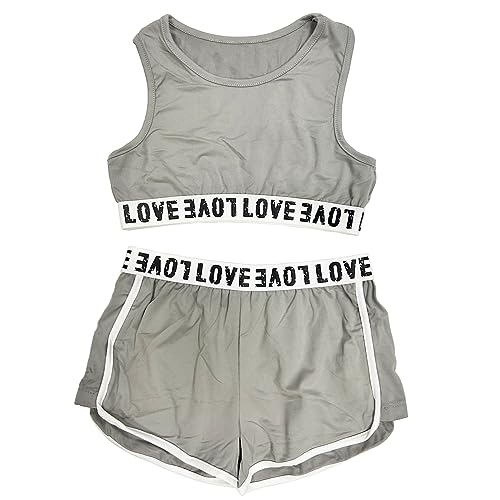 Image of TACKTIMES 2Pcs Girls Sleeveless Crop Top with Shorts Outfit Set for Athletic Leotard Dancing Swimming Gymnastics Dancewear