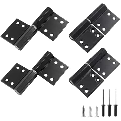 Biaungdo 4 Pairs Lift Off Hinge Flag Hinges, 3⅞ x 3¾ Inches Black Detachable Door Hinges Stainless Steel Door Hinge with Mounting Screws, Rivet Cover