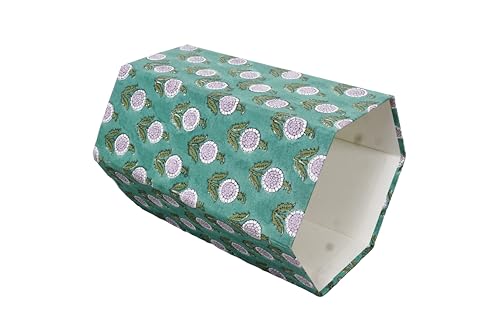 Image of Generic 3.3 Gallon Cotton Hand Block Printed Paper Waste Basket |Small Decorative Trash Can for Housewarming Gifts in Living Room, Bedroom, Bathroom | Eco-Friendly, Plastic-Free (1, GREEN)