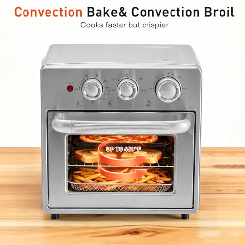 Image of OLIXIS Air Fryer Toaster Oven Combo, 16.9QT Oven Countertop 5 Functions in 1, 4 Accessories Included, Stainless, Up to 450F