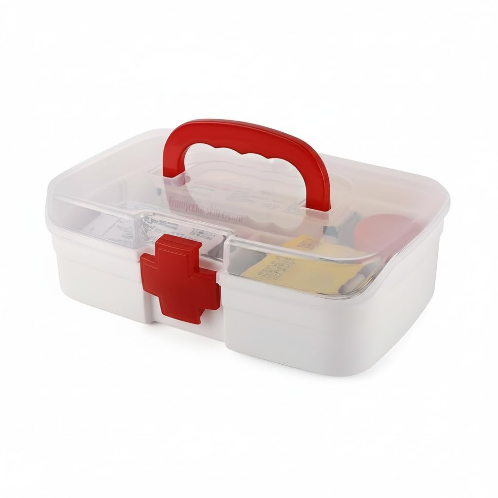Oblivion Medicine Box for Home 1 Pc – Portable First Aid Box with Handle, 3-Compartment Organizer for Home, Travel & Office – BPA-Free Plastic Medicine Cabinet with Detachable Tray & Secure Lock-image-20