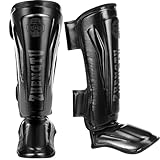 ZHENGTU レガース【RIZIN現役 第5代DEEPフライ級王者「神龍誠」推薦】ボクシング 足サポーター キックボクシング レッグガード すね当て 3cm厚手インナー 衝撃吸収 格闘技 空手 防具 プロテクター 6色・2サイズ展開 (黑, L)