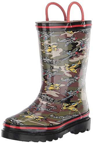 Western Chief Boy's Waterproof Printed Rain Boot with Easy Pull on Handles, Tan, 11 Little Kid