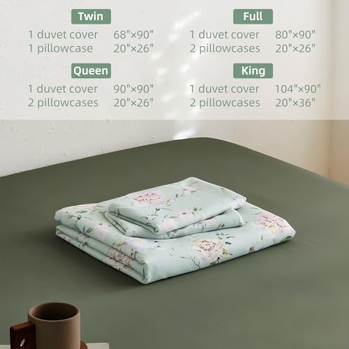 Image of BOLINLIVING Floral Duvet Cover Full Size 3 Pieces, Flower Duvet Cover with 2 Pillow Shams, Soft Floral Bedding Set Sage Green and Purple for All Season, Breathable, Zipper Closure