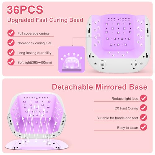 HELIVIVE Cordless UV LED Nail Lamp, 80W Rechargeable Nail Dryer with 4 Timers, Atmosphere Light & Mirror Base, UV Light for All Gel Nails, Ideal for Training,Nail Art Practice,Home & Salon Use (White)