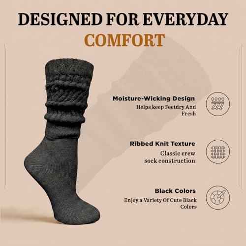 Image of Yacht & Smith 6 Pairs Women's Scrunched Slouch Socks, Cotton Boot Socks Bulk Pack for Everyday Comfort & Style, Size 9-11