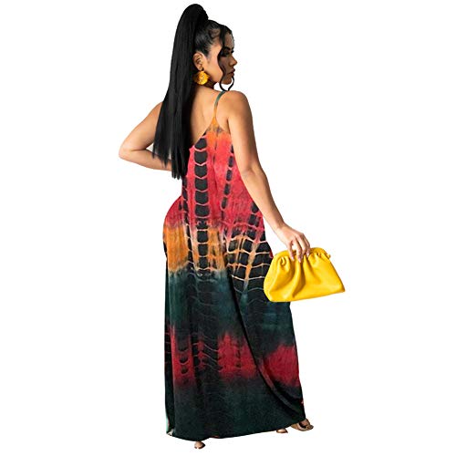 Image of BFFBABY Womens Summer Suspender Maxi Dress Plus Size Striped Printed Sleeveless with Pockets and Belt
