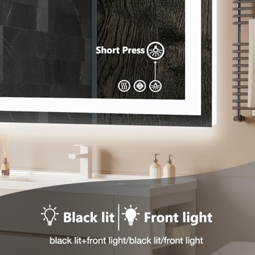 Image of Simple Deluxe LED Bathroom Mirror 36x48 Inch Tempered Glass - Frameless LED Backlit Lighted Mirror for Bathroom Vanity with Anti-Fog, 3 Colors Dimmable, Memory Function, Wall-Mounted
