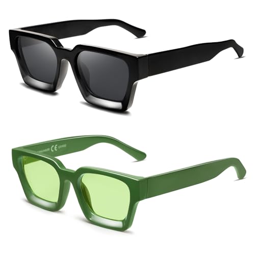 VANLINKER Thick Square Sunglasses for Men Women Retro Chunky Rectangle Shades UV400 Protection VL9731 Green + Black