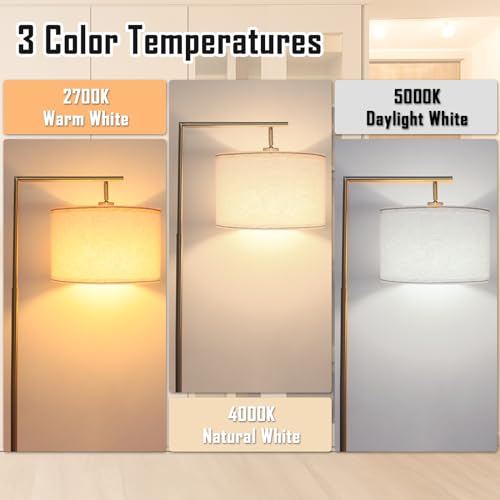 Faguangao 3-Color Temterapure Gold Floor Lamp, Mid Century Modern Floor Lamp, Brass Standing Lamp With Hanging Drum Shade For Living Room thumb #3