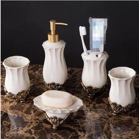 Set da bagno, Set da bagno in stile europeo, composto cinque pezzi, articoli, kit bianco, set, ceramiche for la casa, accessori decorativi