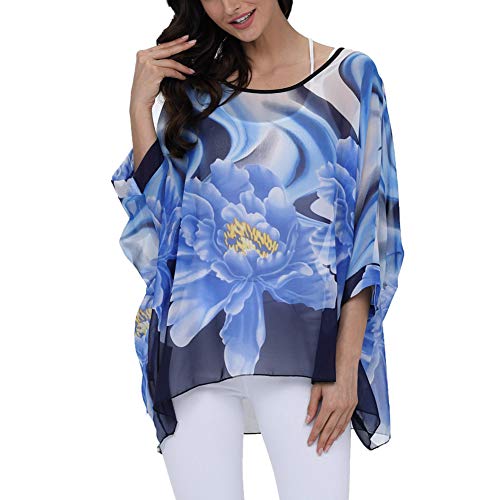 Image of Ckikiou Plus Size Batwing Flowy Semi Sheer Chiffon Blouse Tunic for Women Summer Floral Print Boho Beach Cover ups
