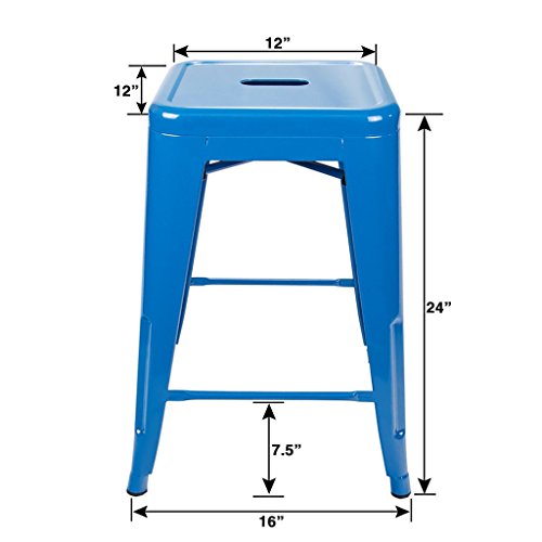 Urbanmod 24 Inches Metal Barstool Set Of 4 – Counter Height Backless Bar Stool For Kitchen Island, Breakfast, Outdoors, Pub, Restaurant, Home, Patio – Stackable Heavy Duty Modern & Industrial (Blue) #TOP6