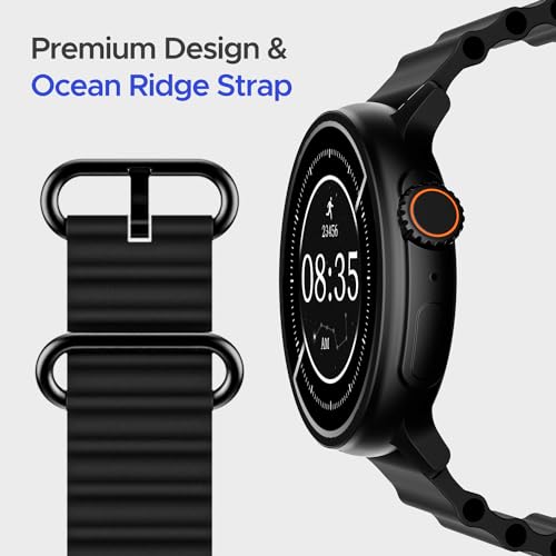 Image of boAt Lunar Tigon Smart Watch w / 1.45 inch (3.6 cm) AMOLED Display,Advanced BT Calling,Always on Display, Functional Crown,Premium Design & Ocean Ridge Strap,IP67,HR & SpO2 Monitoring(Active Black)