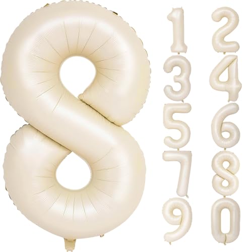Image of Number Balloons for Birthday Decorations - 40 Inch Large Party Balloons 8, Cream Foil Number Balloons for Boys Girls, Balloons for Party Supplies