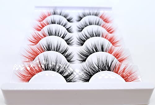 Misslady 3D Faux Mink Lashes With Red Ends Red And Black Eyelashes Colored Lashes Strips (Fm-203, 8-16Mm, Black With Red Ends, 5 Pairs) #TOP2