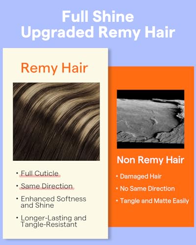 Image of Full Shine Dark Brown Balayage Clip in Extensions Real Human Hair 18 Inch | Clip on Hair Extensions for Women, Balayage Dark Brown Ombre Honey Blonde, 7 Pcs 120g