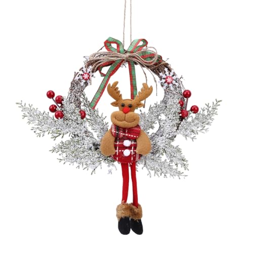 HQRKOTM Couronne de Noël 35CM Artificielle avec Cloche, Père Noël et Décorations pour Cheminée, Porte et Sapin