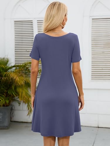 Korsis KS9527_PURPLEGRAY_XL Summer Dresses For Women Purple Gray X-Large Casual T Shirt Dresses Short Sleeve Swing Flowy Ladies Beach Vacation Sundress thumb #4