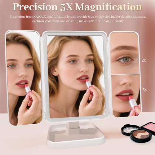 Espejo de maquillaje LED tríptico con luces y aumento 3X miniatura 4