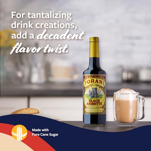 Image of Torani Black Anisette Syrup, 100th Anniversary Flavor for Drinks, Glass Bottle with Pump Included, 25.4 Fl Oz