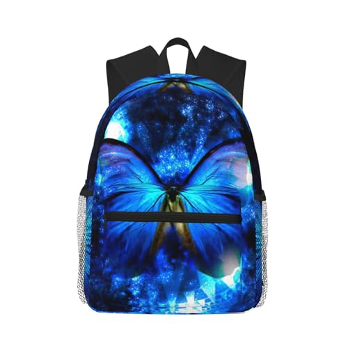Sac à dos ordinateur portable résistant noir et papillon bleu 15,7"