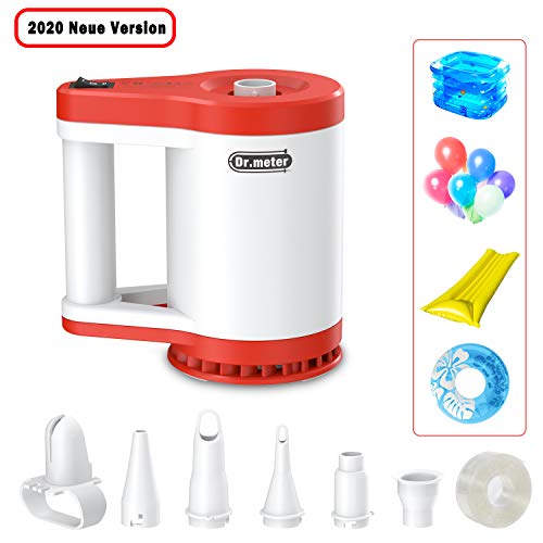 Dr.meter Électrique Pompe, 2in1 Pompe à Ballon à Air Électrique 5 Buses d'air Portable Soufflante Gonfleuse pour Ballons pour Ballons,Voitures, Motos, balles, Anneaux de Natation (Blanc)