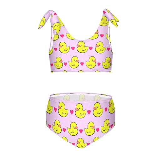 Wusikd Yellow Ducks Girls Swimsuits Two Piece Pink Heart Swimwear Bikini Set for for Girls Size 9-10