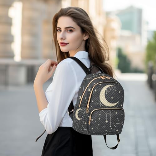 Image of Boho Moon Quilted Backpack Purse for Women Fashion Small Backpack M | Shoulder Bag Travel Casual Daypack