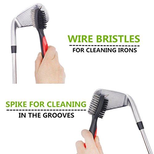 Yoport Golf Club Brush And Club Groove Cleaner 2 Ft Retractable Zip-Line Aluminum Carabiner, Lightweight And Stylish, Ergonomic Design, Easily Attaches To Golf Bag(Red) #TOP2