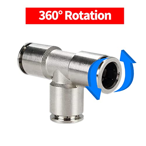 Vigor 2Pcs Union Tee Push To Connect Fittings Brass Quick Connect Fittings Copper Nickle-Plated 3 Way Tee Shaped Union Adapter Fitting (1/4" X 1/4'' X 1/4'' Tube Od) #TOP4
