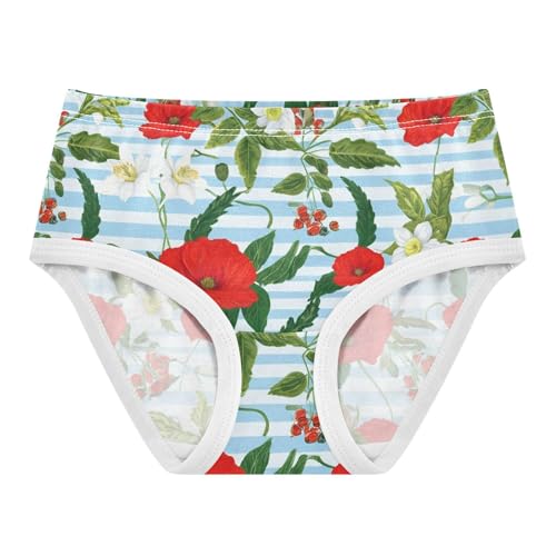 Animal Toddler Underwear Custom 2t Cotton Panties for Girl Floral Red Poppy Flowers Blue Briefs Kids Undies