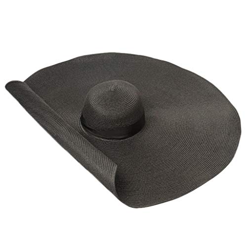 Hat, Womens Wide Brim Sun Hat with Wind Lanyard Beach Summer Sun Straw Hats for Women, Sunnywill Black
