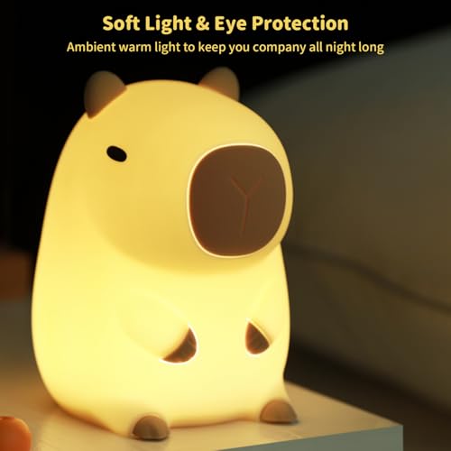 Image of Led Cute Capybara Night Light, Dimmable Nursery Kawaii Lamps, Super Squishy Silicone USB Rechargeable Touch Control Night Lamp for Kids Adults, Used for Camping Party Room Decor (Capybara)