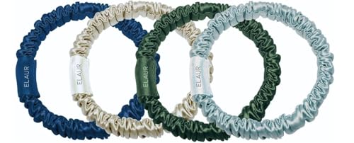 Silklo Silk Scrunchies 100% Pure Mulberry Hair Ties 22 Momme Anti Hair Loss No Breakage Anti Crease No Frizz Accessories Elastic Band for Women Girls Care 4Pcs (Emerald)
