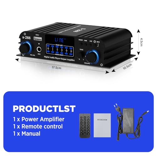Image of Aluminum 4.1 CH Stereo Amplifier, Bluetooth 5.0 Receiver, 600 W Amplifier Home Audio, HiFi Amp 45Wx4 with Microphone /USB for Home Theater with Remote Control and Power Adapter