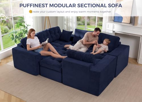 Image of MAXYOYO Modular Sectional Sofa with Loveseat and Ottoman, Flexible Combination Cloud Boneless Couch with Layered Cushion for Living Room, No Assembly Required, Navy