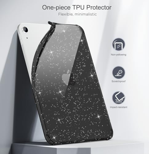 Image of MoKo Clear iPad 10th Generation Case, iPad 10 Case, Slim & Lightweight Soft TPU Anti-Scratch Back with Shockproof Impact Resistant Raised Edge for 10th Gen iPad Case 2022, Glitter Black