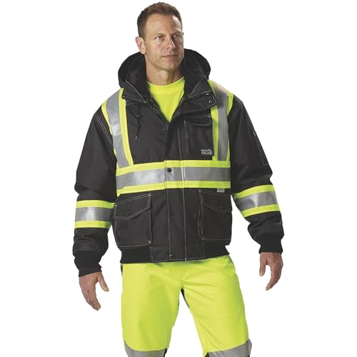 Men's Class 1 High Visibility 3-in-1 Bomber Jacket with Reflective Material - Lime, 2XL2